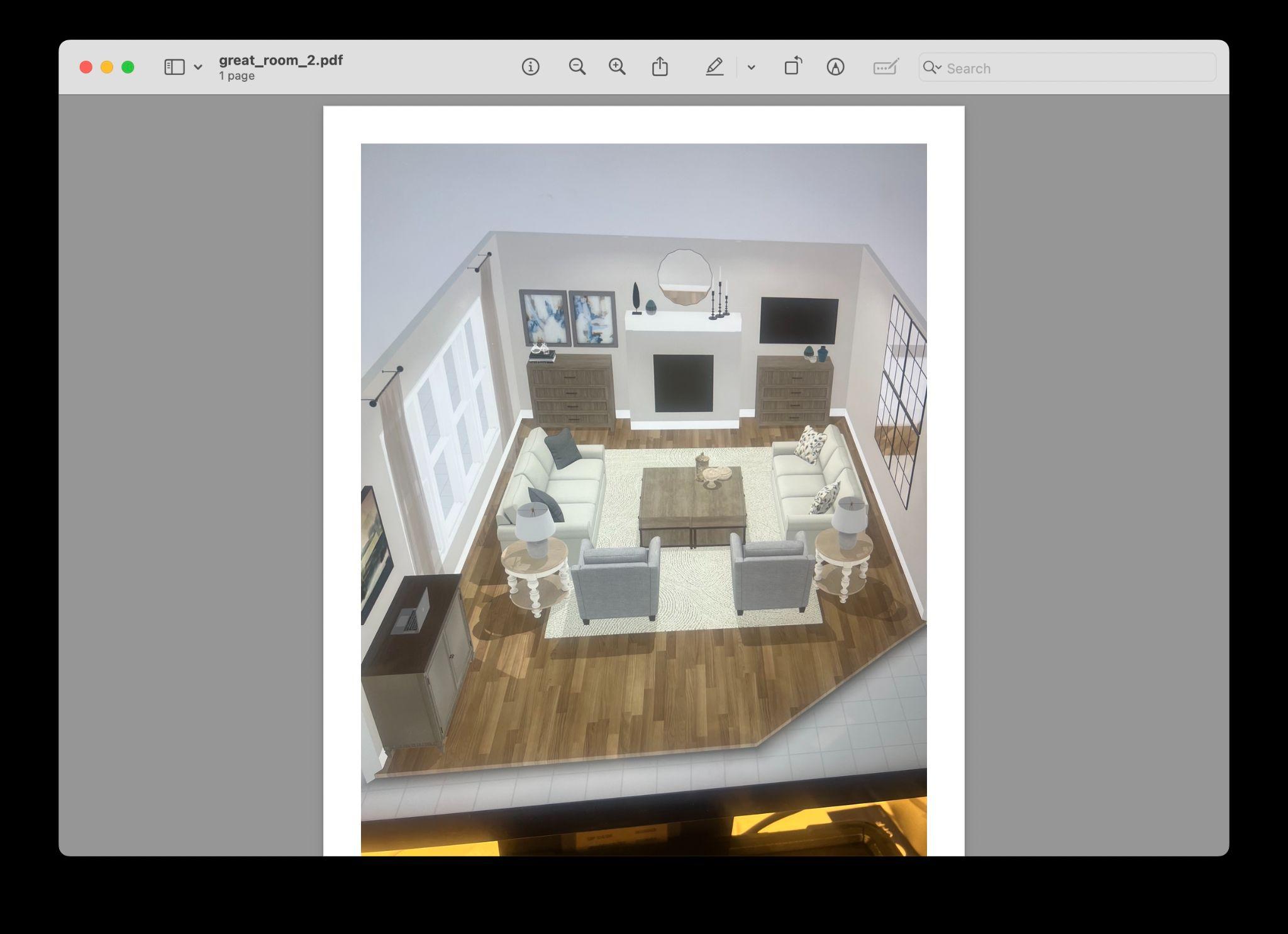 3D rendering of a designed living room